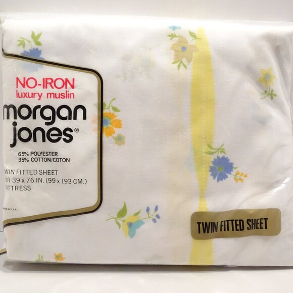 No Iron Luxury Muslin Twin Fitted Bed Sheet Yellow NOS Vintage Flower Floral USA - Picture 1 of 5